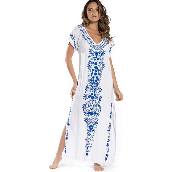 Blusa De Playa Bordada Tipo Bata Vestido Bordado Playa