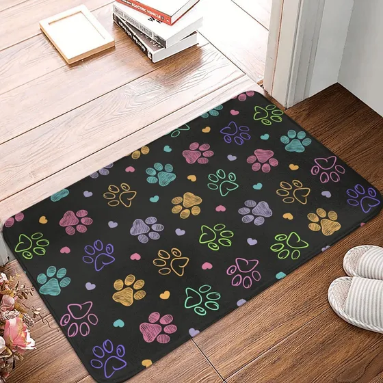 Linda Alfombra Baño Colorida Estampado Pata Perro Gato Suave