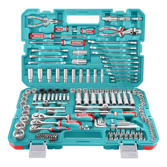 Set De Herramientas Total Súper Completo, 156 Piezas - Manuales, Llaves Crique, Dados Y Puntas - Encastre De 1/2 3/8 Y 1/4 - Thkthp21566