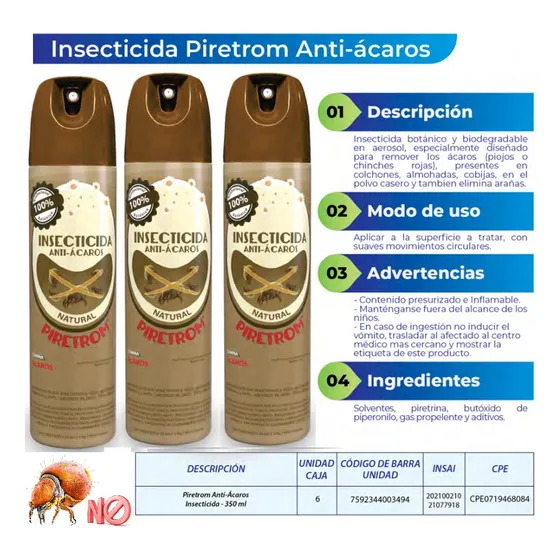 Insecticida Anti-acaros Botánico Piretrom Domestico (3und)