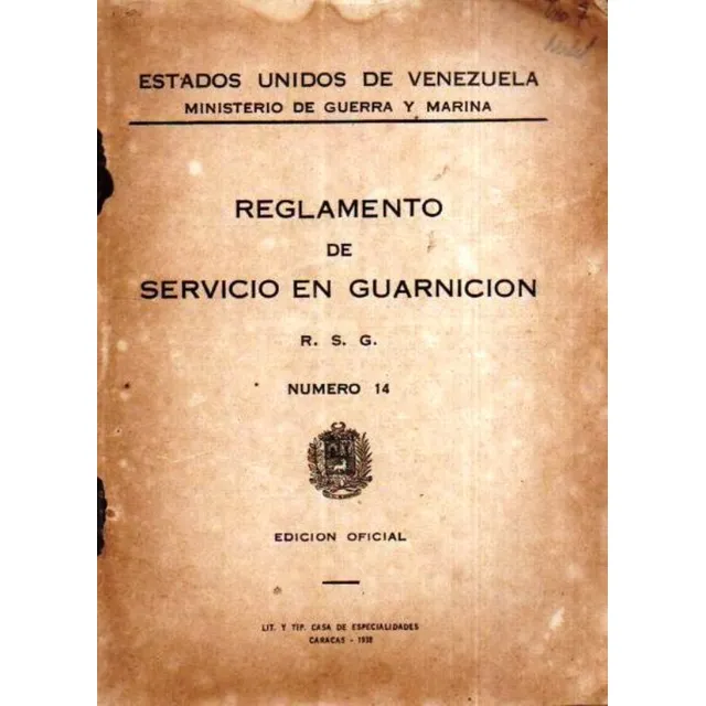 Reglamento De Servicio En Guarnicion Numero 14 De 1938