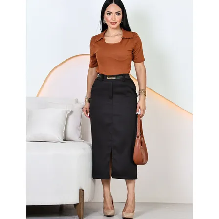 Saia Midi Evangélica Alfaiataria Com Cinto Elegante