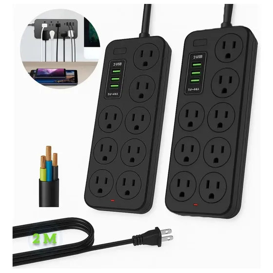 2 x Multicontacto USB Regleta de Alimentación Regleta Enchufes USB Con Cable de Extensión de 4ft/2m Conector Mú