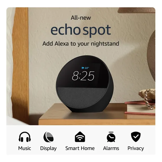 Alexa Amazon Echo Spot 2024 Corneta Inteligente Tactil Negro