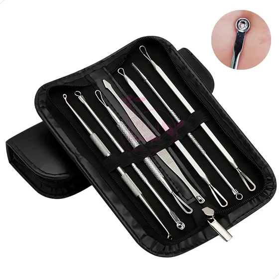 Kit 7 Curetas Extrator De Cravos E Espinhas Inox Bella Boutique Com Estojo
