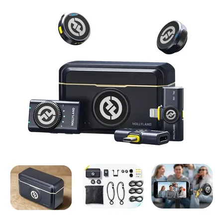 Microfone Lapela Duplo Hollyland Lark M2 Combo Usb C Câmera Preto