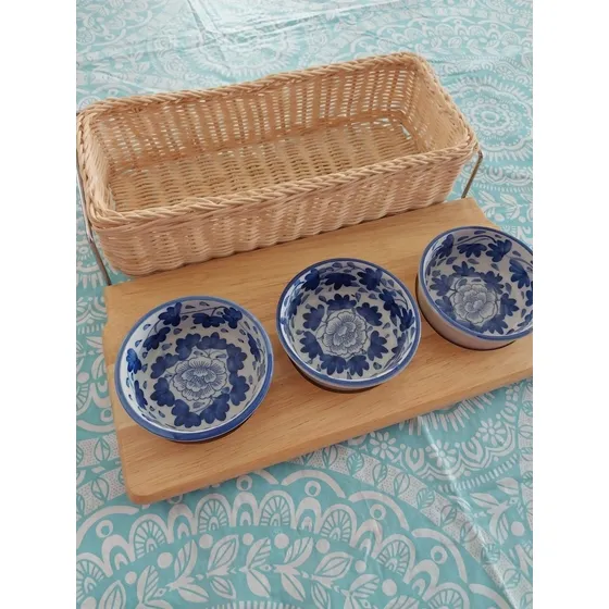 Pasapalera De Porcelana Con Base De Madera Y Cesta