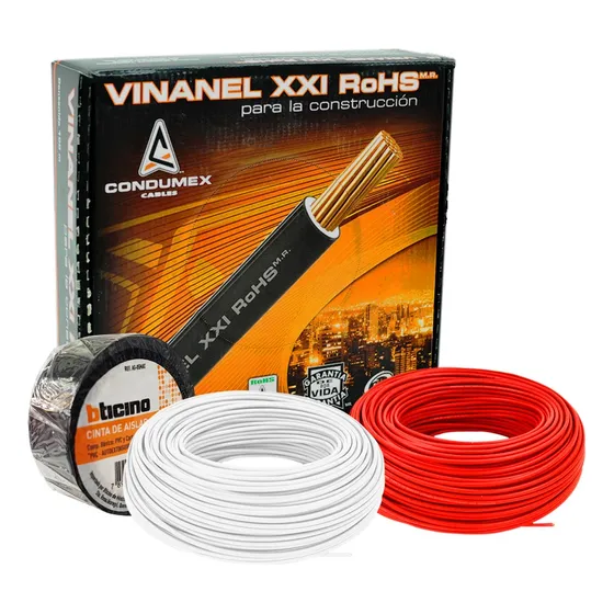 Pack 2 Cajas Cable Cobre Condumex Cal 12 Thw 100m Por Caja Blanco Y Rojo
