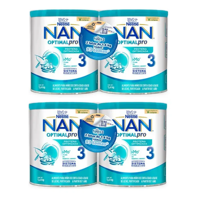 Nan Optimal Pro 3, Fórmula Infantil, 4 Latas De 1.6 Kg C/u Sabor Leche