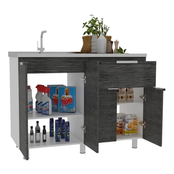 Mueble Inferior Cocina Fendi Rta Blanco + Roble Gris