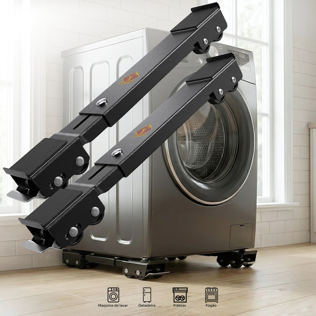 Suporte Ajustável Com Rodinhas Para Geladeira Máquina De Lavar Fogão Freezer Base Móvel Tr...