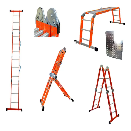 Escalera Multiposiciones Con Charolas, Naranaja, 12 Peldaños