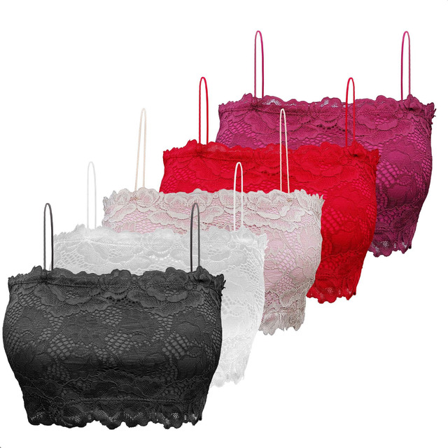Kit 5 Top Faixa Cropped Renda Feminino Sutiã Com Bojo Kit 5 Top Faixa Cropped Renda Feminino Sutiã Com Bojo