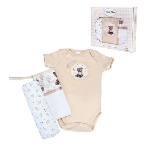 Kit Presente Bebe 3pç Pano Boca Cueiro E Body  Menina Menino