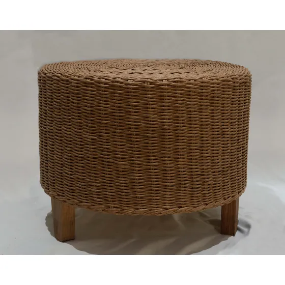 Puff Cilindro Fibras Naturales Tejido Trenzado C/ Patas