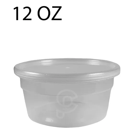Envase Tina Plástica 12 Onzas, Transparente Con Tapa, Sopa