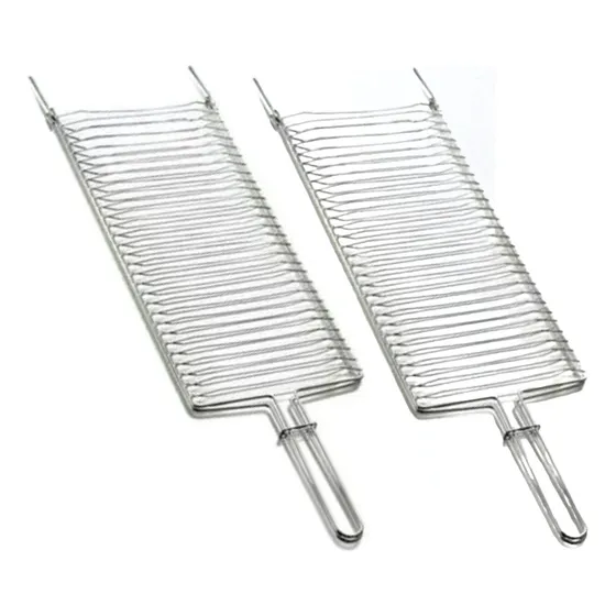 Kit 2 Grelha Inox Dupla Dobrável Churrasco Peixe Pão De Alho