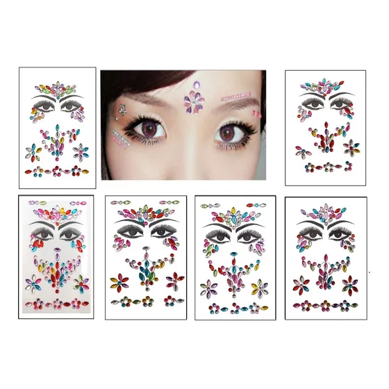 6 Stickers Para La Cara Piedras Piedritas Gemas Maquillaje