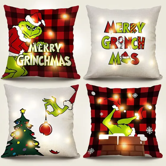 Wv Fundas De Cojín Navideñas Grinch Con Luz Led