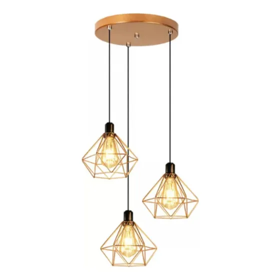 Luminária E-led Pendente Triplo Aramado Diamante Cor Cobre 127/220V