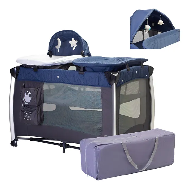Cuna Corral Bebé Aeiou P1003 Viajero Con Moisés Y Cambiador Color Dark blue Diseño de la tela Liso