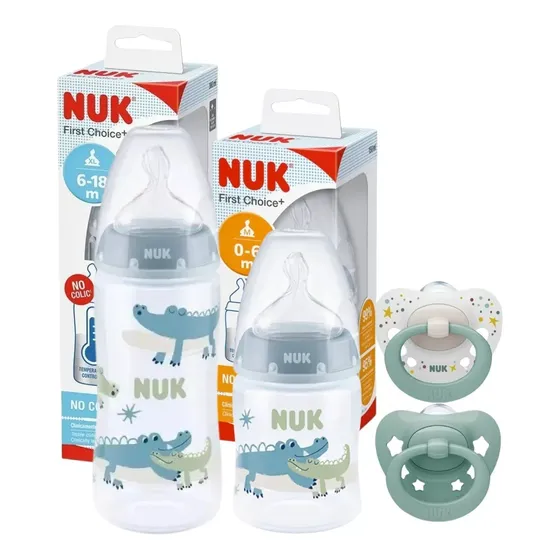 Set Mamaderas Nuk 150ml 300ml + 2 Chupetes Signature 0-6m