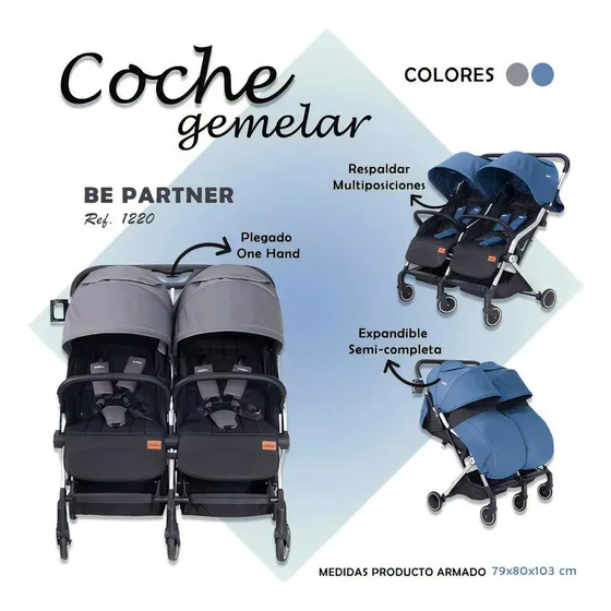 Coche Para 2 Bebes Gemelos Mellisos Reclinable Color Gris Color del chasis Gris