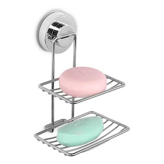 Jabonera Doble Con Ventosa Para Pared Baño Ducha Acero Inox Color Plateado