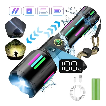 Lanterna Tatica Aluminio Led Laser Canhao Luz Mais Potente Lanterna Potente Com Zoom De Longo Alcance, Lanterna Tática Militar Para Acampamento, Caminhada, Pesca Preto Preto