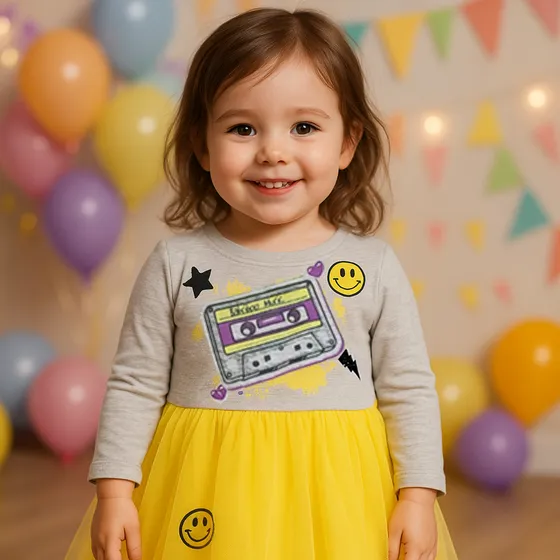 Vestido De Niña Estampado Cassette C/tutu Babsiboo Ref. 6392