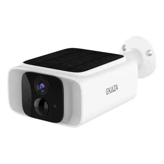Câmera De Segurança Inteligente Solar Wifi Ekaza 3mp 2k Ip65 Visão Noturna Áudio Bidirecional App Branco
