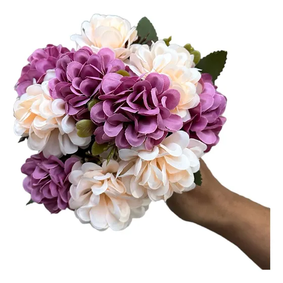 Buquê De Crisântemo Com 10 Flores E Folhas Artificial