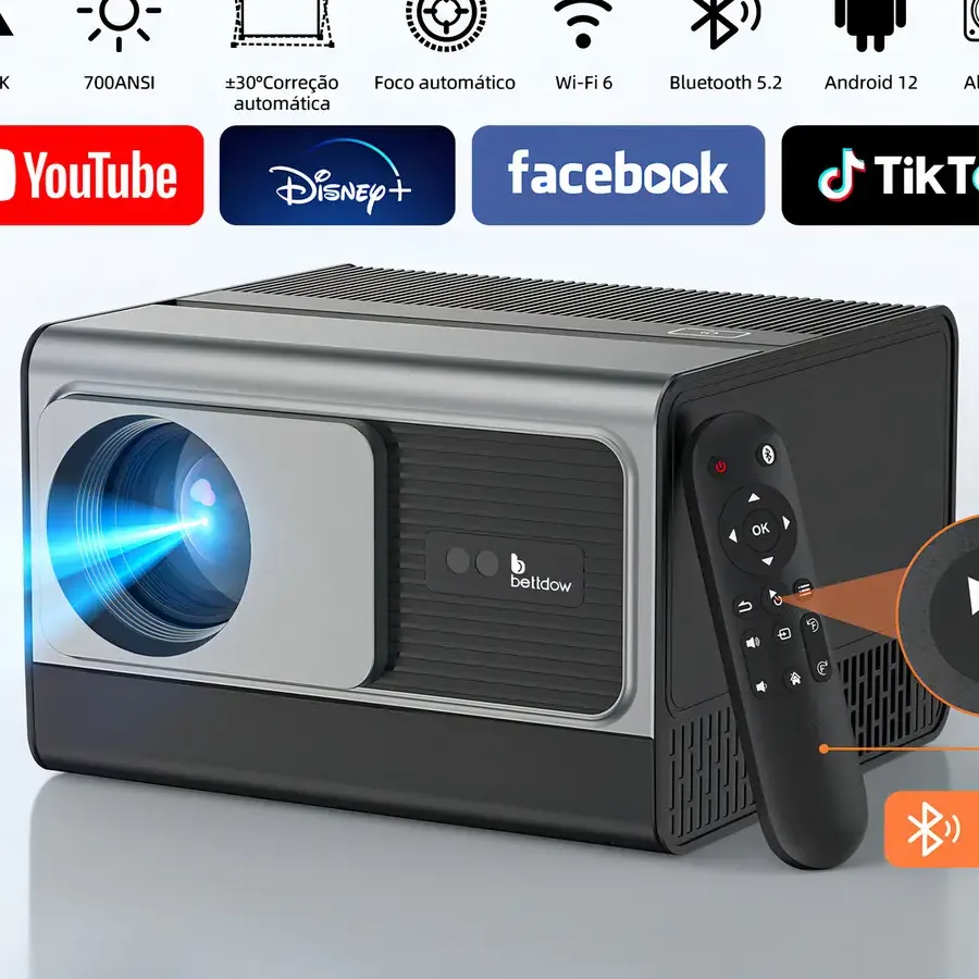 Projetor Portátil Bettdow 22000LM 1080p 4K Android 12 WiFi Bluetooth
