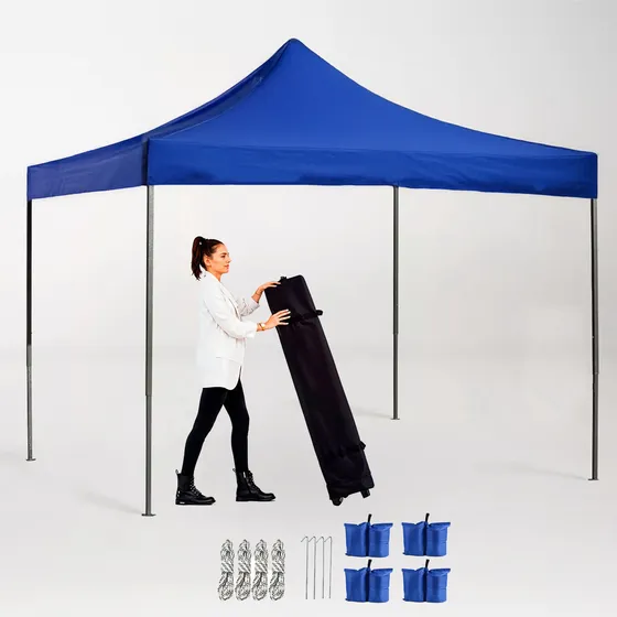 Gazebo 3x3 Con Bolso de transporte de Ruedas Apto Playa Auto armable Plegable Reforzado Color Azul