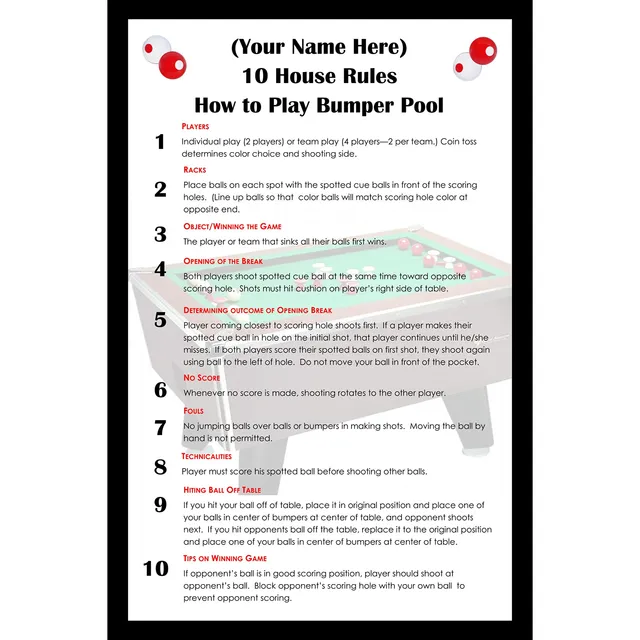 Regla Para Casa Piscina 10 Unidad Enmarcada