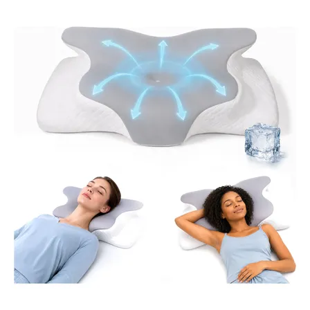 Travesseiro Cervical Ergonômico Travesseiro Dormir 65x45cm Branco-cinza