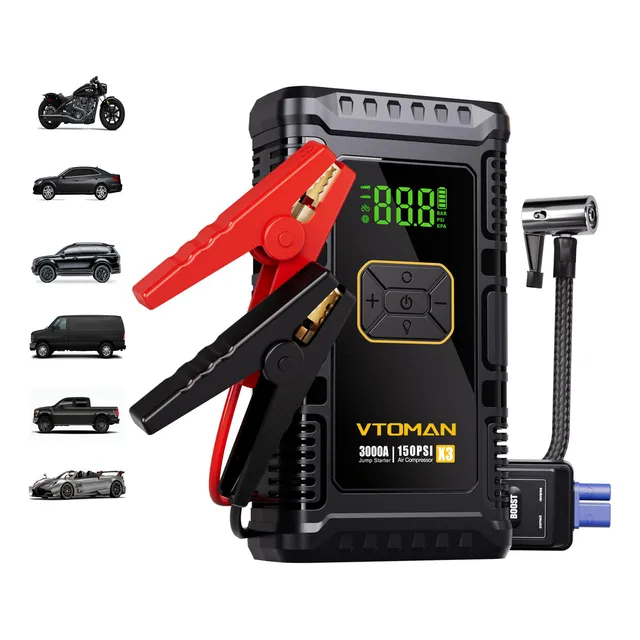 Arrancador de batería Vtoman X3 portátil compresor inflador, Arranque con cables todos los SUV, pick-up, sedanes, furgonetas y roadsters averiados
