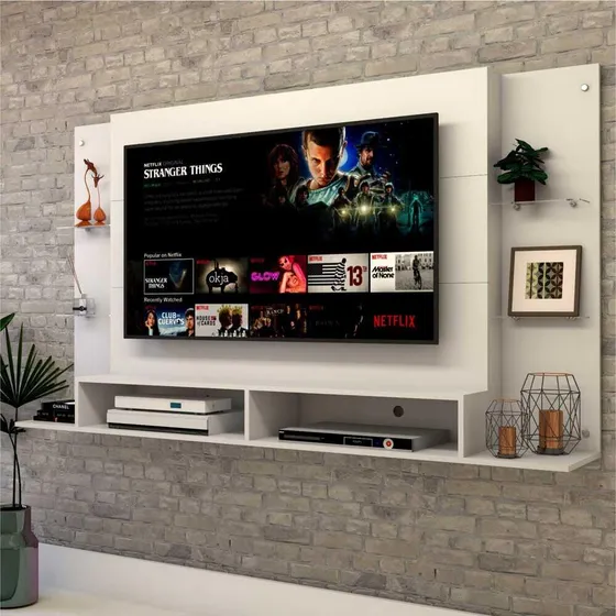 Painel p/ TV 60" com prateleiras de vidro Braga Multimóveis Fg2739