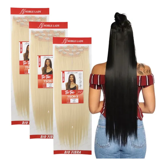 Kit 3 Aplique Tic Tac 80cm Removível Para Alongamento Cor Platinado Cor 613