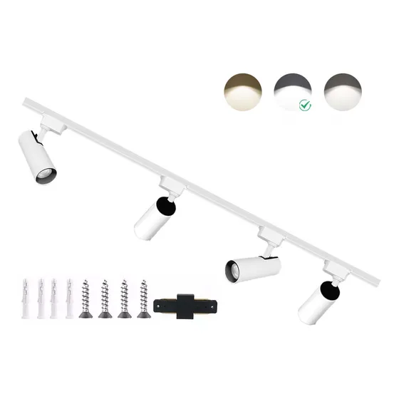 4 Foco Riel Luz Calida 220v 3000k+ Riel Monofásico 2mt Negro