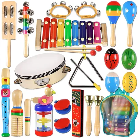 Brinquedo Educativo Percussão Camewin Kit Instrumentos Musicais 22 Peças Colorido