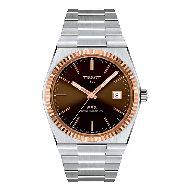 Tissot Prx Powermatic 80 Gold Bezel | Carátula Café Color De La Correa Acero Color Del Bisel Oro Rosa 18k