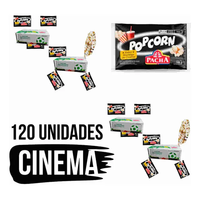Caixa Com 120 Pipocas Microondas Manteiga Cinema Pachá 100g