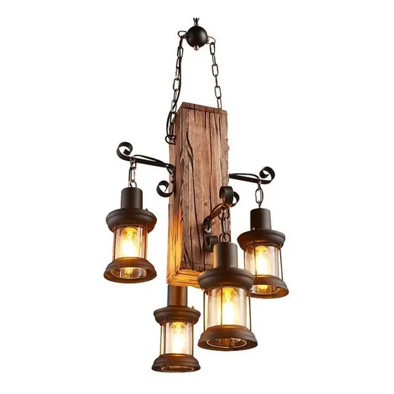 Lampara Madera Colgante Rustica 4 Faroles // Envio Gratis