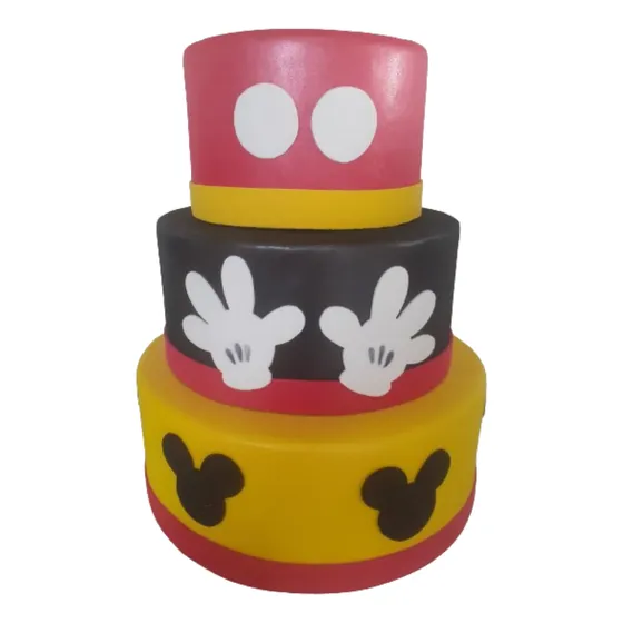 Bolo Fake Mickey Classico 3 Andares Feito Em Isopor E Eva