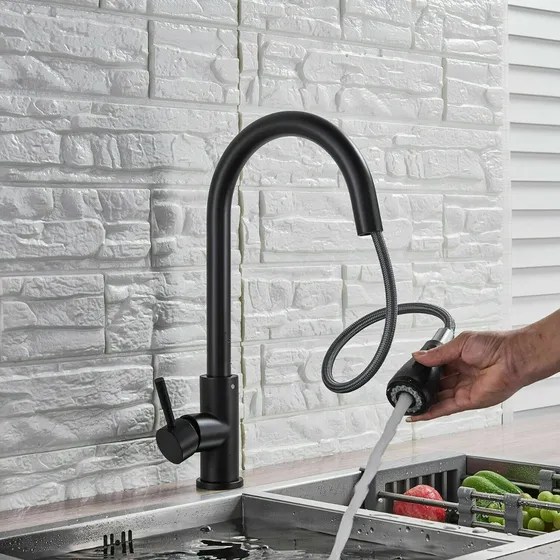 Llave Griferia Lavaplatos Fregadero Monomando Negro Mate