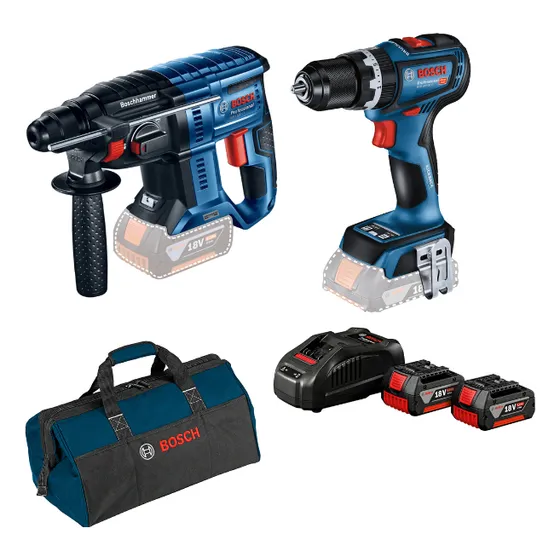 Kit Bosch Martillo Gbh 180 Sdsplus Taladro Perc Gsb 18v-90 C