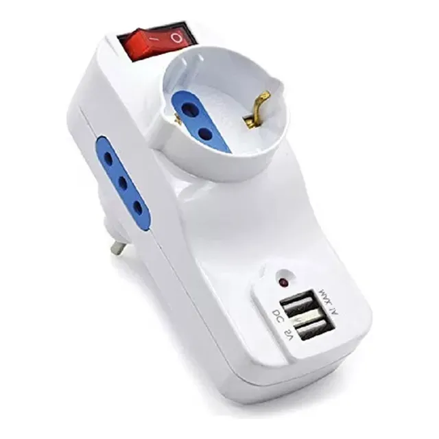 Enchufe Adaptador Corriente Eléctrico Ficha Modular 2 Usb