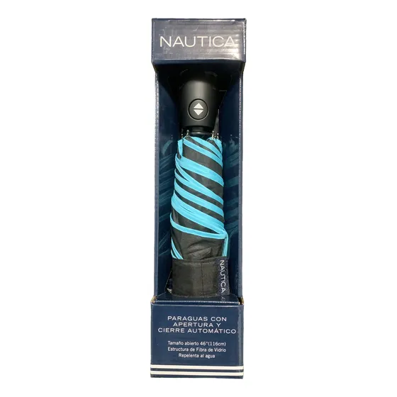 Paraguas Sombrilla Náutica Cierre Automático 116cm Color Negro/turquesa Diseño De La Tela Liso
