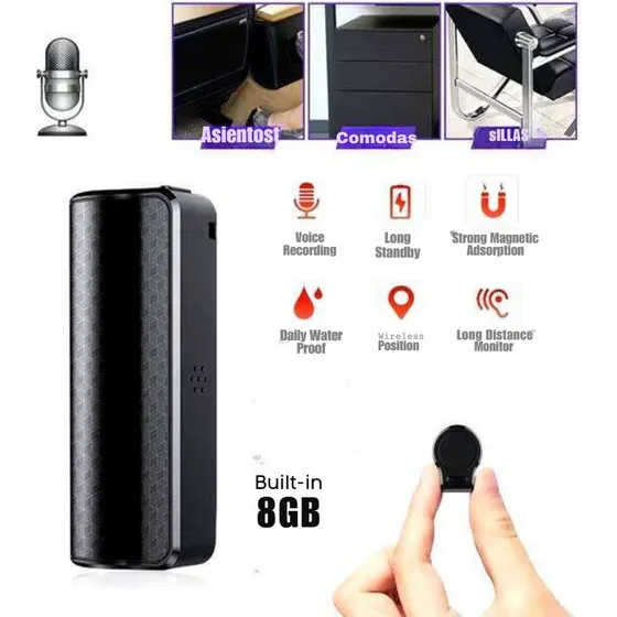 Micrófono Espía 8gb Activación Por Voz Y Larga Duración